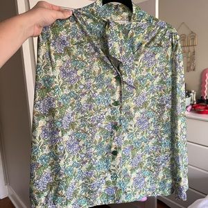 Vintage Button Up Tie Neck Floral Blouse